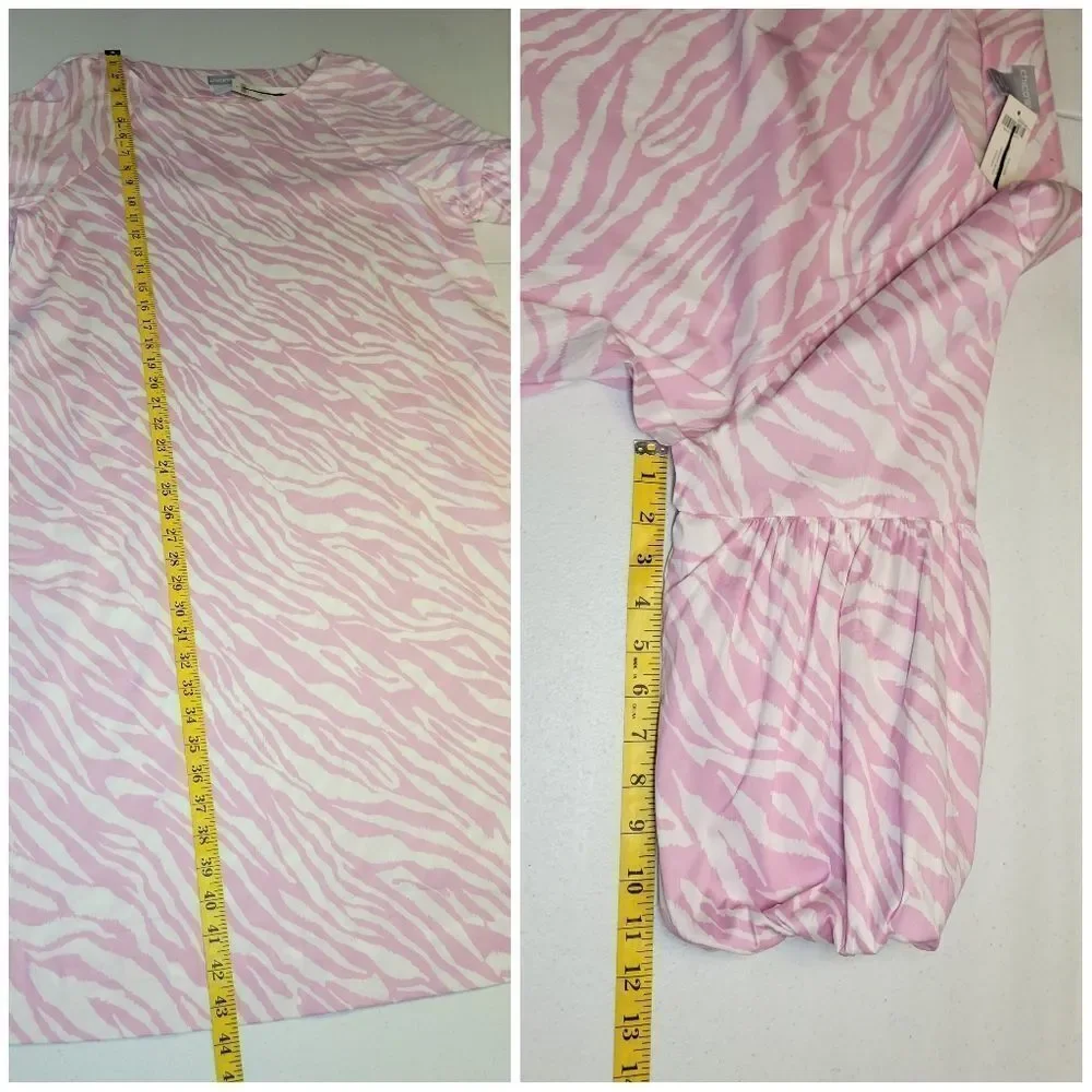 Chico's Dress Pink Zebra Print Ballon Sleeve Midi Dress Poplin Stretch NEW - Picture 14 of 16